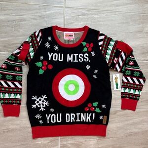 NWT‎ Tipsy Elves Bullseye Holiday Drinking Game Sweater Unisex Men’s Large Party